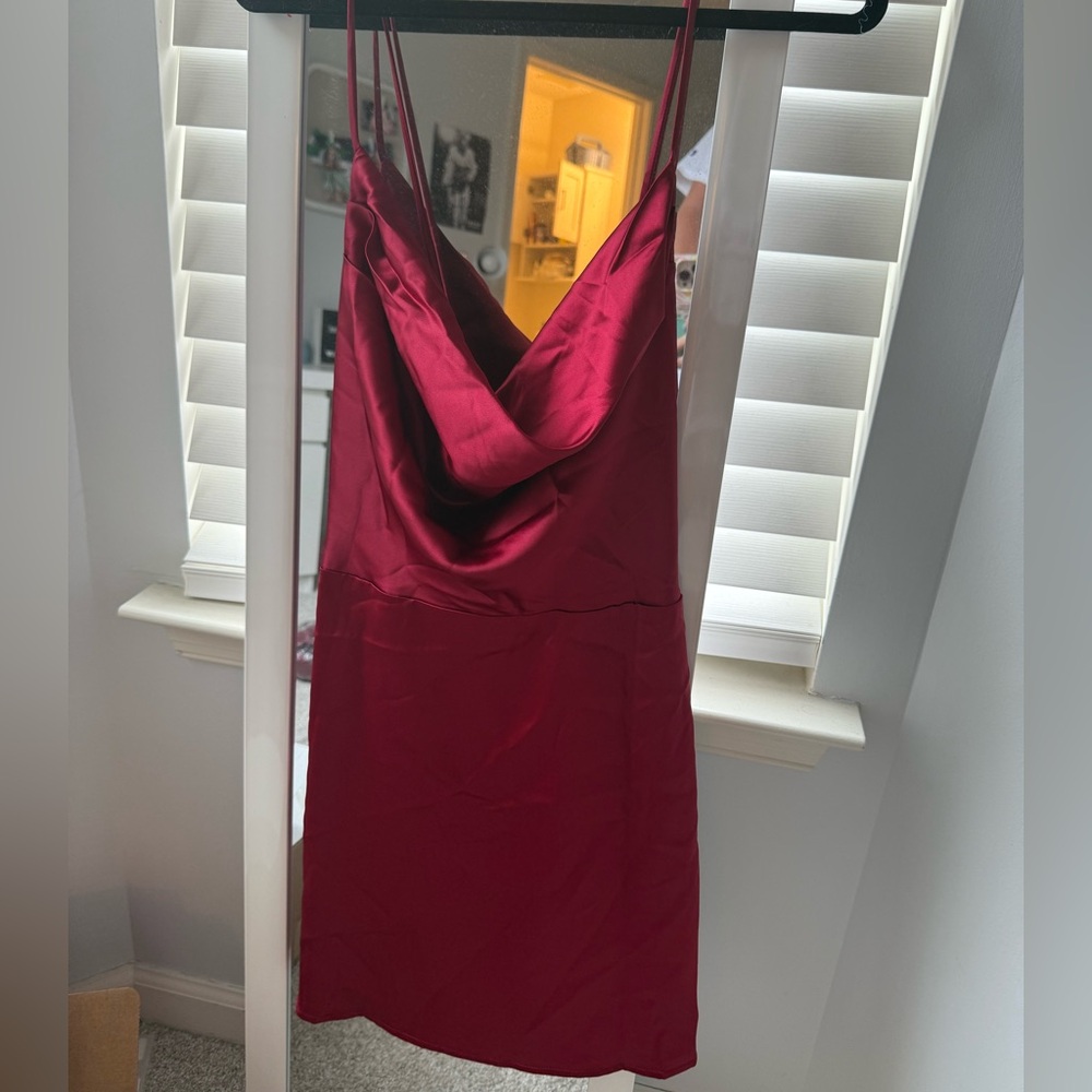 Lulus Cowl Neck Elegant Red Satin Dress